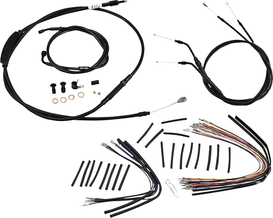harley davidson fxdwg [BURLY BRAND] – Komplettes schwarzes Vinyl-Lenkerzug-/Leitungskit für Ape Hangers
