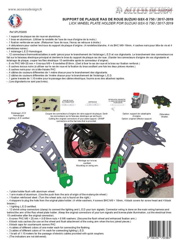 Suzuki Gsx-S 750 [ACCESS DESIGN] - support de plaque d'immatriculation à hauteur de roue noir Suzuki GSX-S750