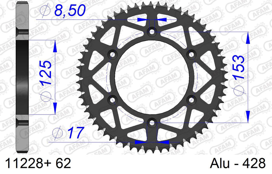 HM CR-F 125 X [2009-2010] - AFAM selbstreinigendes Aluminium-Kettenrad 428 mit 62 Zähnen