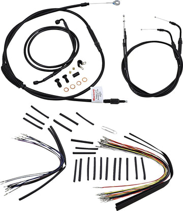 harley davidson flst [BURLY BRAND] - Complete Black Vinyl Handlebar Cable/Line Kit for Ape Hanger
