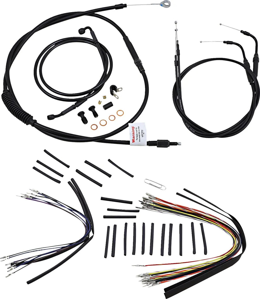 harley davidson flst [BURLY BRAND] - Complete Black Vinyl Handlebar Cable/Line Kit for Ape Hanger