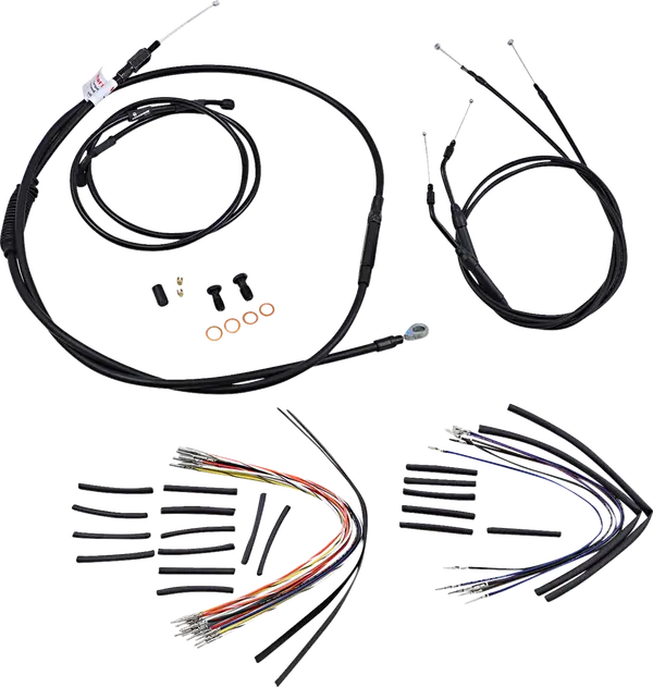 Harley Davidson Fxdwg [BURLY BRAND] – Komplettes schwarzes Vinyl-Lenkerzug/-Leitungsset für Ape Hanger