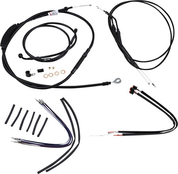 Harley Davidson Sportster 883 Iron XL [BURLY BRAND] - Kit complet de câbles/lignes de guidon en vinyle noir pour cintres Ape