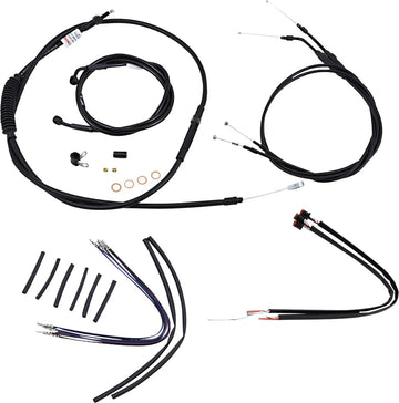 Harley Davidson Sportster 883 Iron XL [BURLY BRAND] - Kit complet de câbles/lignes de guidon en vinyle noir pour cintres Ape