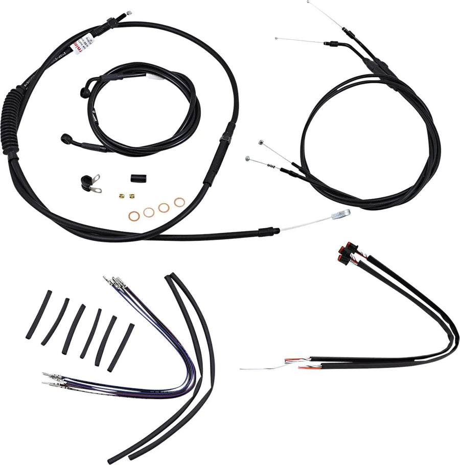 harley davidson sportster 883 iron xl [BURLY BRAND] - Complete Black Vinyl Handlebar Cable/Line Kit for Ape Hangers