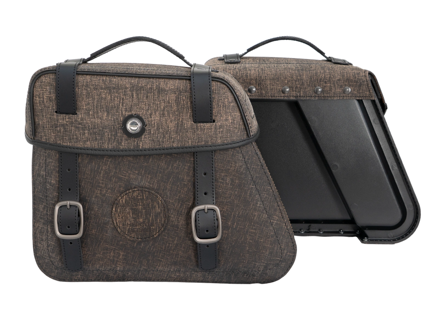 Motorradtasche [Hepco & Becker] - Ledertaschensatz Rugged Cutout 19 L inkl. Schnellverschluss - braun – Cutout