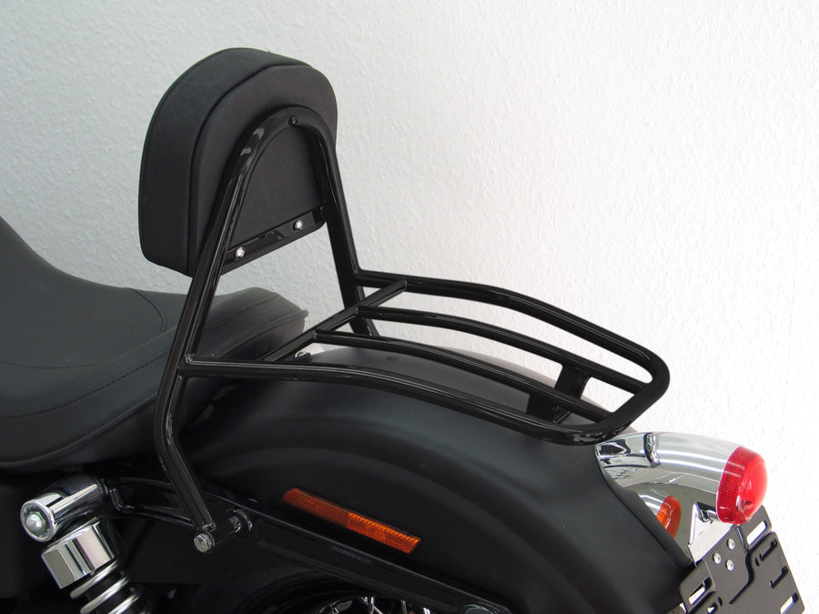 Harley Davidson Dyna Street Bob (FXDB) 2009-2013 [2009-2013] -Driver Sissy Bar con cuscini e portapacchi, Black