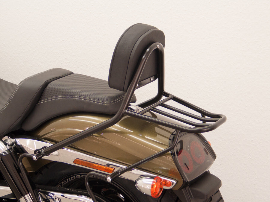 Harley Davidson Dyna Fat Bob [2008-2013] - Beifahrer Sissy Bar mit Kissen und Gepäckträger, schwarz