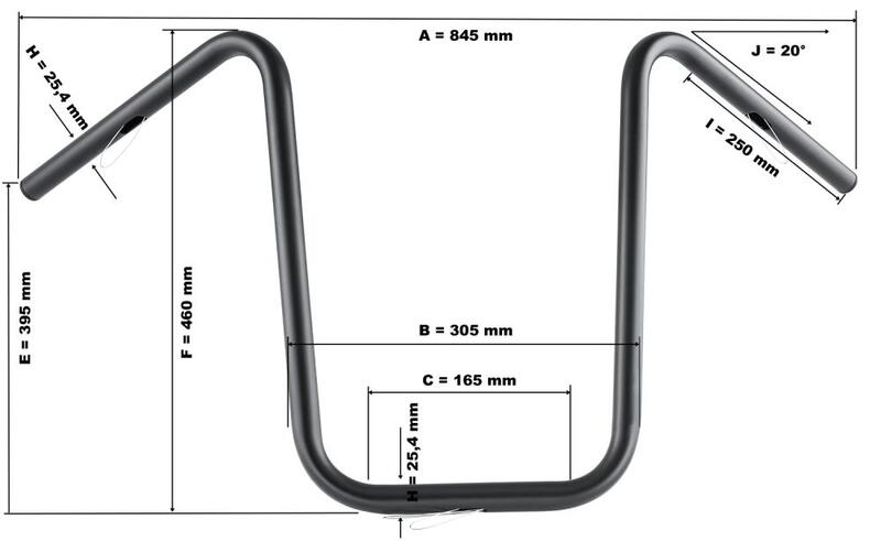 Harley Davidson XL1200X [HIGHWAY HAWK] - Manubrio Bad Hawk da 1 pollice con 3 fori, larghezza 845mm altezza 370mm, cromato