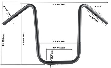 Yamaha Xvs 1100 Drag Star [HIGHWAY HAWK] - Bad Hawk 1 Zoll Lenker mit 3 Bohrungen, 845mm breit 370mm hoch, chrom