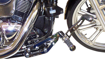 Kawasaki Vn 900 Cla [BURCHARD EXCELLENCE] - forward footrest system with ABE, +17 cm, Kawasaki VN 900 Classic /Custom, Sundance milled, chrome