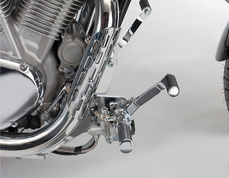 Suzuki Vs 1400 Intruder [BURCHARD EXCELLENCE] - système de repose-pieds avant avec certificat de pièces, +25 cm, Suzuki VS 1400 Intruder, Sundance lisse, noir brillant