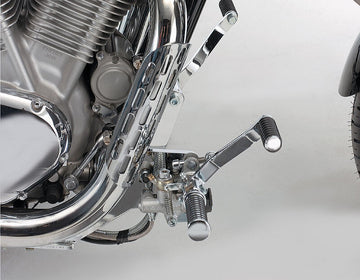 Suzuki Vs 1400 Intruder [BURCHARD EXCELLENCE] - sistema poggiapiedi anteriore con certificato di parti, +25 cm, Suzuki VS 1400 Intruder, Sundance liscio, nero lucido