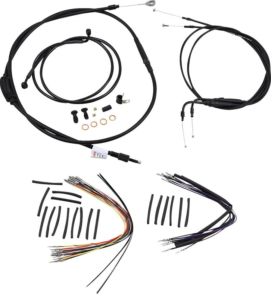 harley davidson flst [BURLY BRAND] - Complete Black Vinyl Handlebar Cable/Line Kit for Ape Hanger