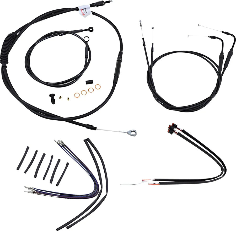 harley davidson flst [BURLY BRAND] - Complete Black Vinyl Handlebar Cable/Line Kit for Ape Hanger