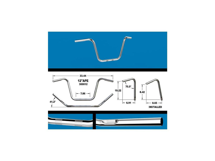 Harley Davidson Sportster [1982-2020]-12 Ape Hanger handlebar with dents, chrome-plated