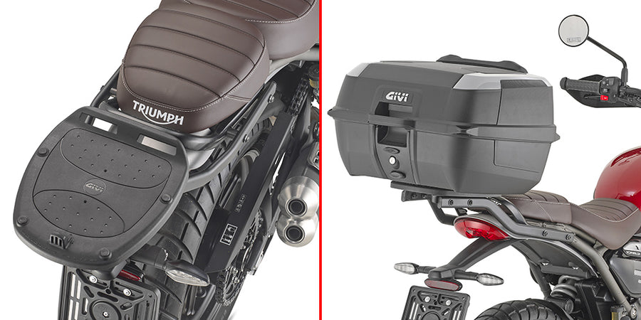 Triumph Scrambler 400 X [GIVI] - Topcase Träger für MONOLOCK® Koffer benutzen Sie die im Koffer mitgelieferte MONOLOCK®