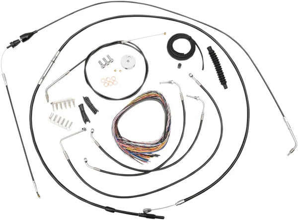 Harley Davidson Flhri [LA CHOPPERS] – Komplettes Schwarzes Vinyl-Geflochtenes Lenkerzug-/Bremsleitungs-Kit