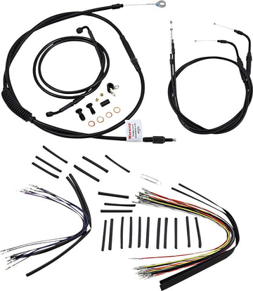 Harley Davidson FLSTC [BURLY BRAND] - Kit completo di cavi/linee manubrio in vinile nero per Ape Hanger - 0