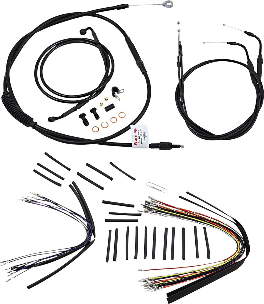 Harley Davidson FLSTC [BURLY BRAND] - Kit completo di cavi/linee manubrio in vinile nero per Ape Hanger