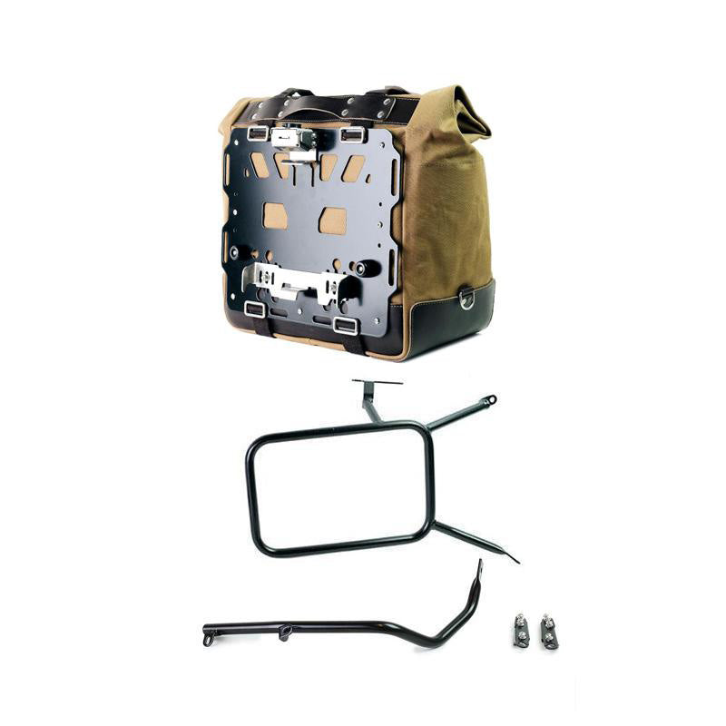BMW R nineT 1200 Roadster [2014-2023] - Kultige Seitentasche in Canvas 40L - 50L + Aluminiumplatte + rechter Rahmen für Atlas Aluminiumtasche