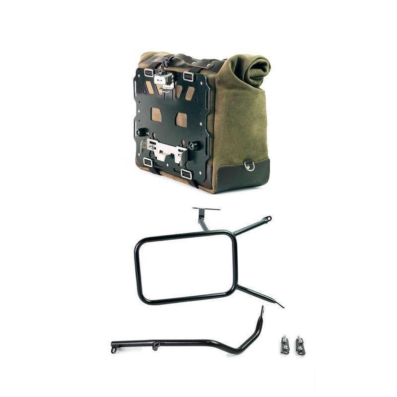 BMW R nineT 1200 Roadster [2014-2023] - Kultige Seitentasche aus Spaltleder 40L - 50L + Aluminiumplatte + rechter Rahmen für Atlas Aluminiumtasche