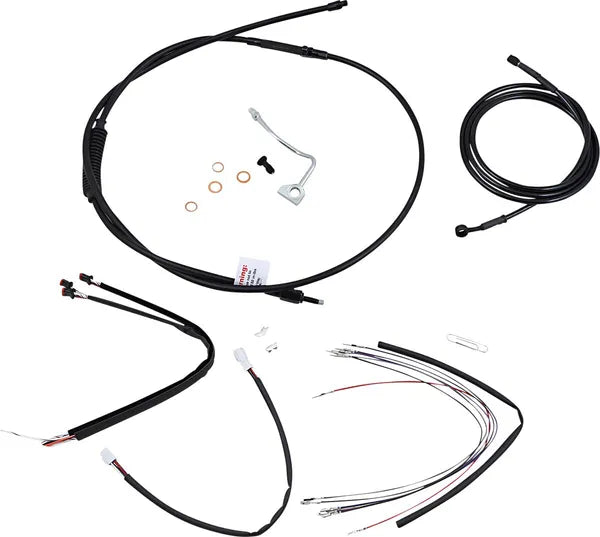Harley Davidson Flhrxs [BURLY BRAND] – Komplettes schwarzes Vinyl-Lenkerzug/-Leitungsset für Ape Hanger