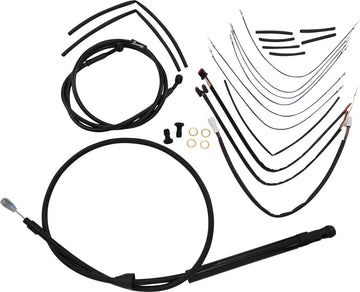 Harley Davidson Softail Street Bob FXBB [Marque Burly] – Kit complet de câbles/lignes de guidon en vinyle noir pour cintres Ape