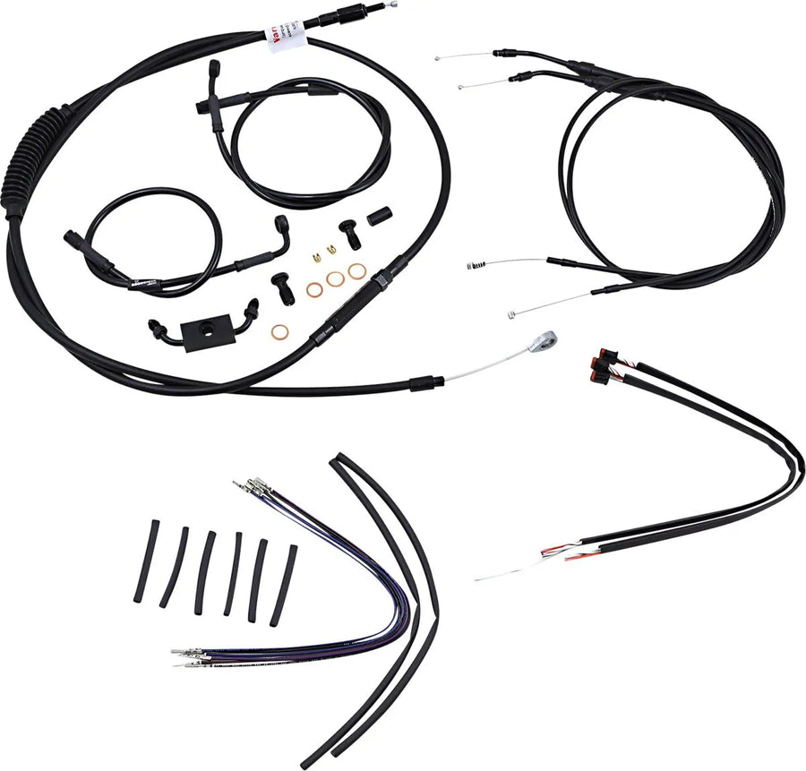harley-davidson street bob [BURLY BRAND] - Complete Black Vinyl Handlebar Cable/Line Kit for Ape Hangers