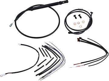 Harley Davidson Softail Street Bob FXBB [Marque Burly] – Kit complet de câbles/lignes de guidon en vinyle noir pour cintres Ape