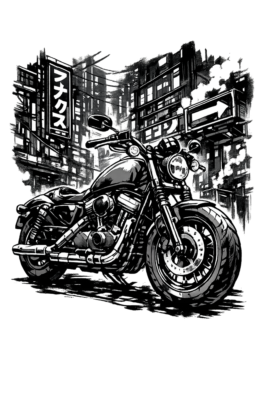 Harley davidson sportster [Hoodie] - Manga Neon City - Chest Print