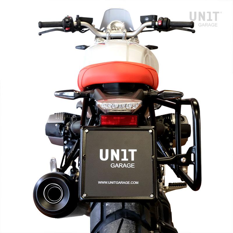 BMW R nineT 1200 Roadster [2014-2023] - Kultige Seitentasche aus Spaltleder 40L - 50L + Aluminiumplatte + rechter Rahmen für Atlas Aluminiumtasche